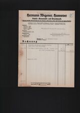 HANNOVER, Rechnung 1938, Hermann Wegener Basalt Grauwacke Granit-Werke