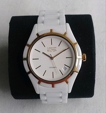 Alexander Milton Keramik Armbanduhr Damenuhr Weiß Gold Batterie Neu TOP P19 