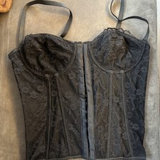 Neu Ungetragen Damen Corsage Korsage Schwarz Rosen Spitze Verstellbar Gr S