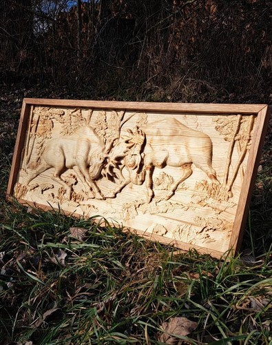 Holzrelief elche massiver - –,