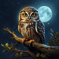 Deko Bild Eule im Mondschein Wandbild Tiere Vögel Wanddeko Dekofliese Wandfliese