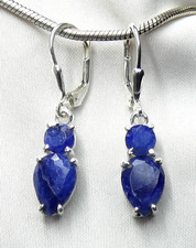 💎Ohrhänger 925 Silber mit Klappbrisur, rundem und Tropfen Saphir UNIKAT NEU💎