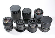 Konvolut mit 7 Objektiven für Canon FD, defekt für Bastler