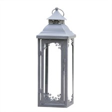 Laterne BRIENNE grau aus Metall 40cm mit Verzierungen Landhausstil shabby chic