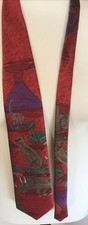 Krawatte Schlips Derby Vintage 90er Jahre  Dinosaurier Vulkan Rot Microfaser top
