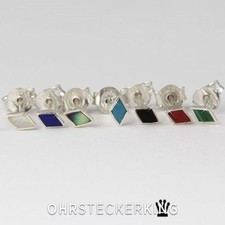 Ohrstecker Raute mit Stein/Muschel in Echt Silber (925-Silber) eingefasst☆Neu☆