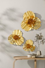 Wanddeko Golden Flower 3 Größen Metall mit Glitzer-Finish glänzende Oberfläche