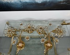 2x Lampe Wandlampen Wandleuchten Hollywood Regency Palwa vergoldet Kristallglas