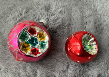 Alter Christbaumschmuck  60iger  Weihnachtskugeln Reflexkugeln rot bunt 2 Kugeln