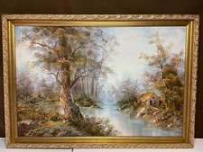 #SE2681# großes altes Gemälde Malerei Kunst auf Leinen *signiert* RAR Landschaft