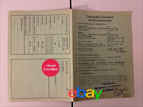 Simson s50 registrierschein - simson, b2