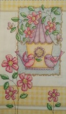 Stickvorlage, Kreuzstich, " kleine Vögel am Blumenfenster     "  