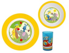 p:os 69742 Frühstücksset Kikaninchen, Teller, Schale und Becher 3-teilig melamin