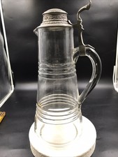 Antiker Grosse Glaskaraffe mit Zinndeckel H 30 cm Ohne Deckel Gemessen