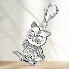 Eule Karabiner Charm 925 Sterling-Silber Herren Damen Vogel Anhänger für Armband