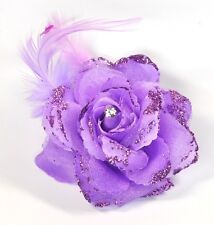 Blume Lila ROSE Haarclip Haarklammer Glitzer Federn Haarschmuck Feder Strass