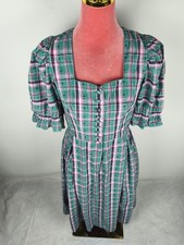 Kleid Vintage Gr. 40 L (36/S/38/M) Dirndl Tracht türkis rosa kariert retro dress