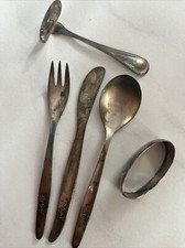 altes angelaufenes WMF Kinderbesteck und Schieber mit Gravur „Birgit“ „BH“