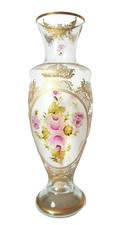 RAR!! Imposante Biedermeier Glas Vase handbemalt, signiert, mit viel Gold (i837)
