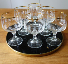 6 edle Vintage Weingläser Goldrand 180 ml