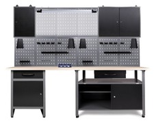 Ondis24 Werkstatteinrichtung 240cm Komplett Werkstattset Werkbank aus Metall LED