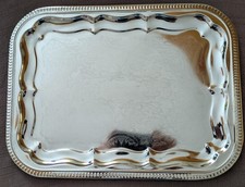 Sibertablett mit Gravuren, Metall-Tablett, Servierplatte, Deko