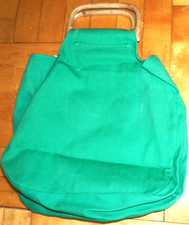 Leinen Beutel Tasche Holz Bambus Bügel Beuteltasche UNBENUTZT 1990er Jahre