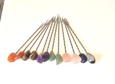 Vintage 12 edle Partyspieße Cocktailspieße  mit echten Edelsteinen als Griff