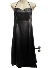 Elegant Stylisch Lederimitat Kleid mit Spitzeneinsätzen schwarz Gr. 36/38