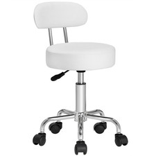 B-Ware Rollhocker weiß mit Rückenlehne