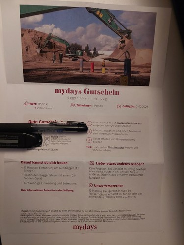 Mydays gutschein bagger - gutschein, fahren