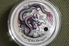 Australien Lunar II 2012 Drache 1 OZ grau-lila coloriert farbig Silbermünze