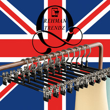 5/10 Stück Edelstahl Kleiderbügel mit Clips für Röcke Hosen Hosen UK