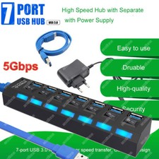 USB 3.0 Hub 4 7 Port Splitter Adapter mit Aktiv Netzteil Verteiler für PC Laptop