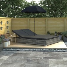 vidaXL Outdoor-Loungebett mit Sonnenschirm Poly Rattan Braun
