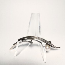 Brosche 925er Silber (gestempelt) Größe 55 x 15 mm mit Perle und weißen Steinen 