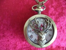 Taschenuhr "Hirschkopf" altmessingfarben mit Kette NEU + OVP JägerMeister Jagd