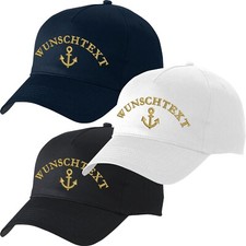 Basecap bestickt mit Wunschtext + Anker in Gold Cappy Mütze Kapitänsmütze Name