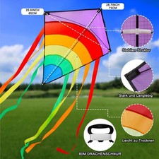 Drachen Bunt Delta Flugdrachen Kinder + 80m Drachenschnur Einleiner Lenkdrachen