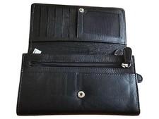 Maître Leder Geldbörse Damen Schwarz Klassisch Uni Logo 19x10cm Gebraucht
