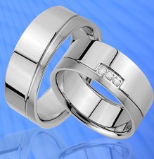 2 Ringe Partnerringe Trauringe m. 3 Steine GRAVUR GRATIS # JE174-3