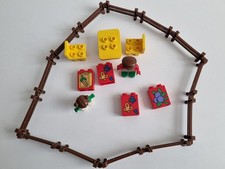 Duplo Set: 13x Zaun Bauer Kind Tisch Stühle bedruckte Steine