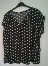 Dunkelblaues Blusenshirt Kurzarm mit V-Ausschnitt und weißen Punkten Gr. XL