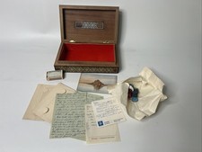 Art Deco Intarsien Holzkiste mit Inhalt um 1930 25 cm x 15 cm x 6 cm alt #D