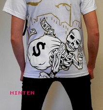 JOKER BRAND  T-Shirt  "Skeleton with Gun BANG"  white  - RARE USA Streetwear NEU