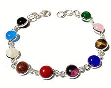 M I X  - Edelstein HANDGEFERTIGT 925 Sterlingsilber Schmuck Armband