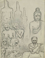 KOFRON Zeichnung Skizze um 1940 antik Hexen Tod Budda Portrait Wolf Akt entartet