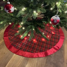 Weihnachtsbaumdecke, -rock rund, rot, grün kariert mit LED-Beleuchtung & Timer