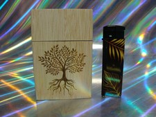 Zigarettenetui, Zigarettenbox in Holzoptik mit Feuerzeug  neu