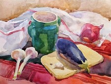 Aubergine Aquarellgemälde auf